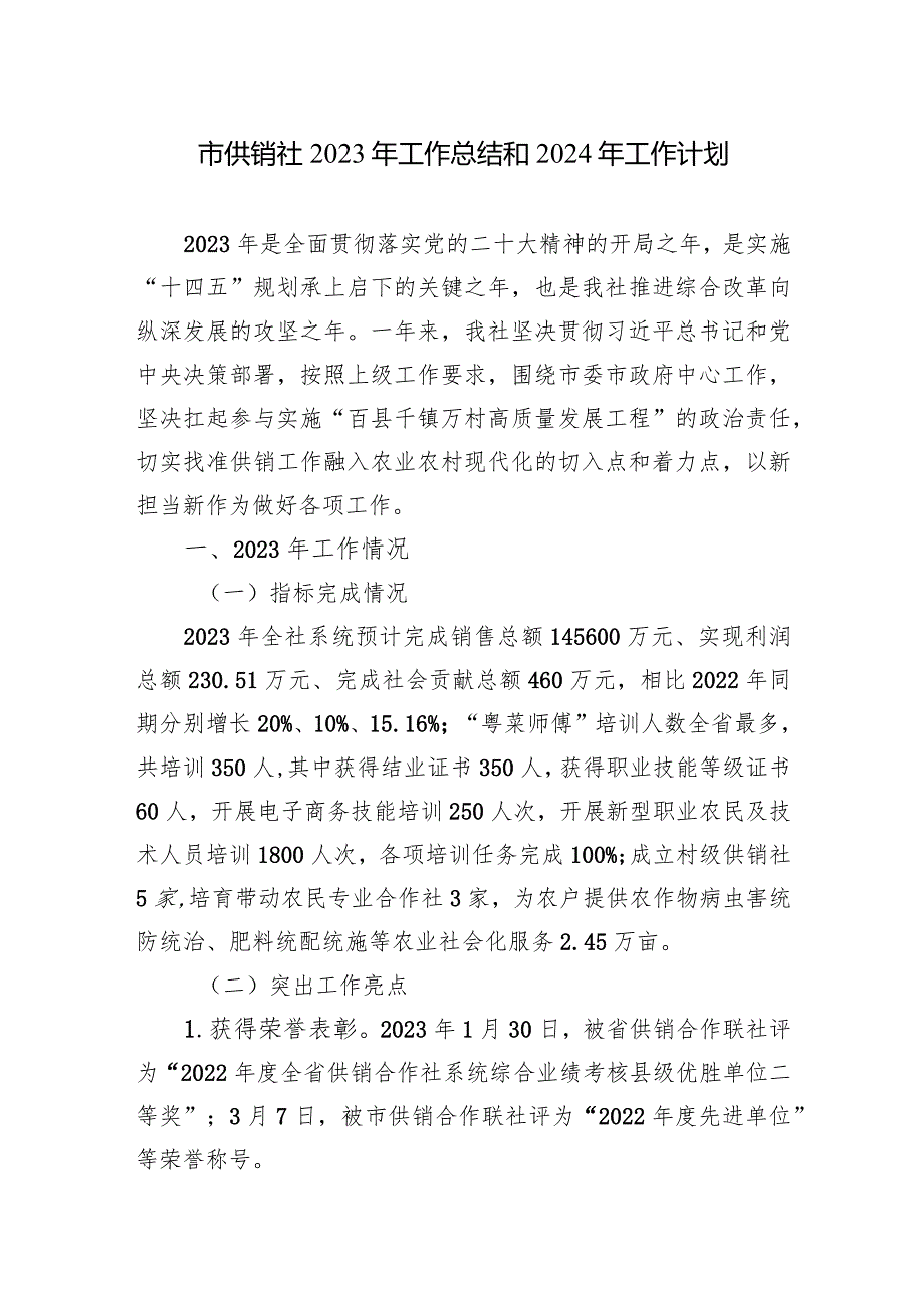 某市某区供销社2023-2024年度工作总结和下一年工作计划2篇.docx_第2页