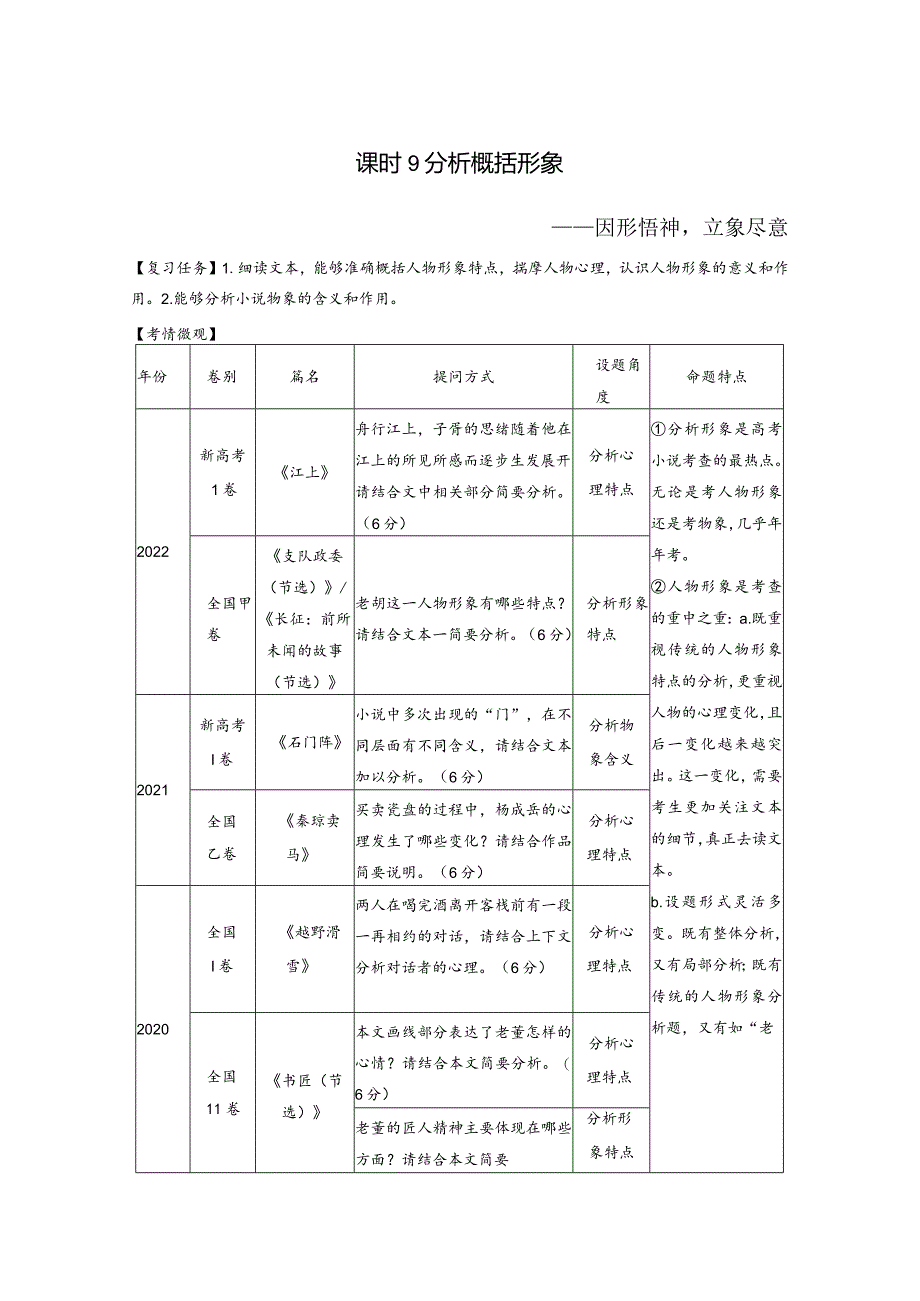 板块2小说阅读课时9分析概括形象——因形悟神立象尽意.docx_第1页