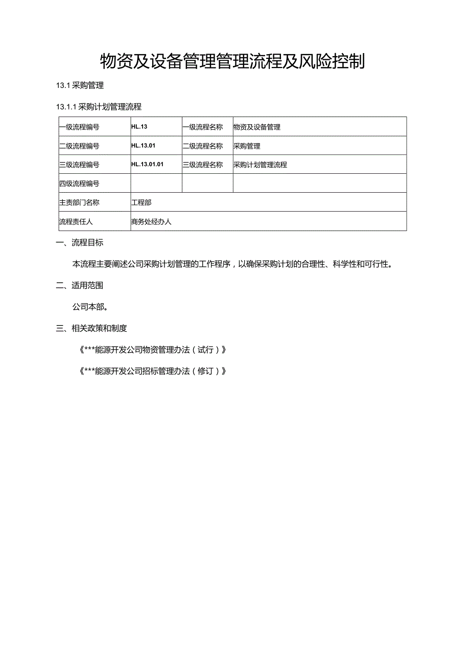 物资及设备管理管理流程及风险控制.docx_第1页