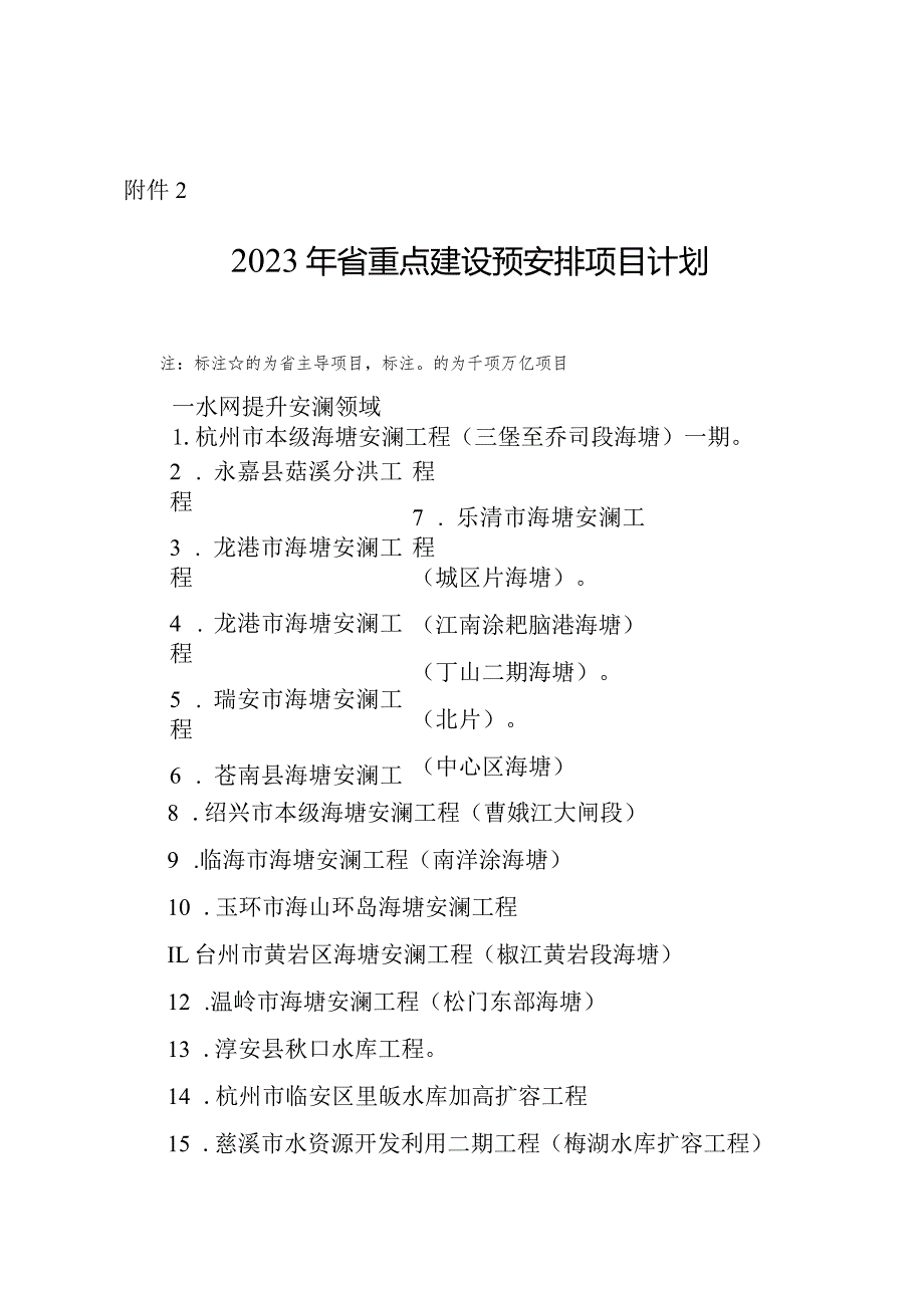 浙江2023年省重点建设预安排项目计划.docx_第1页