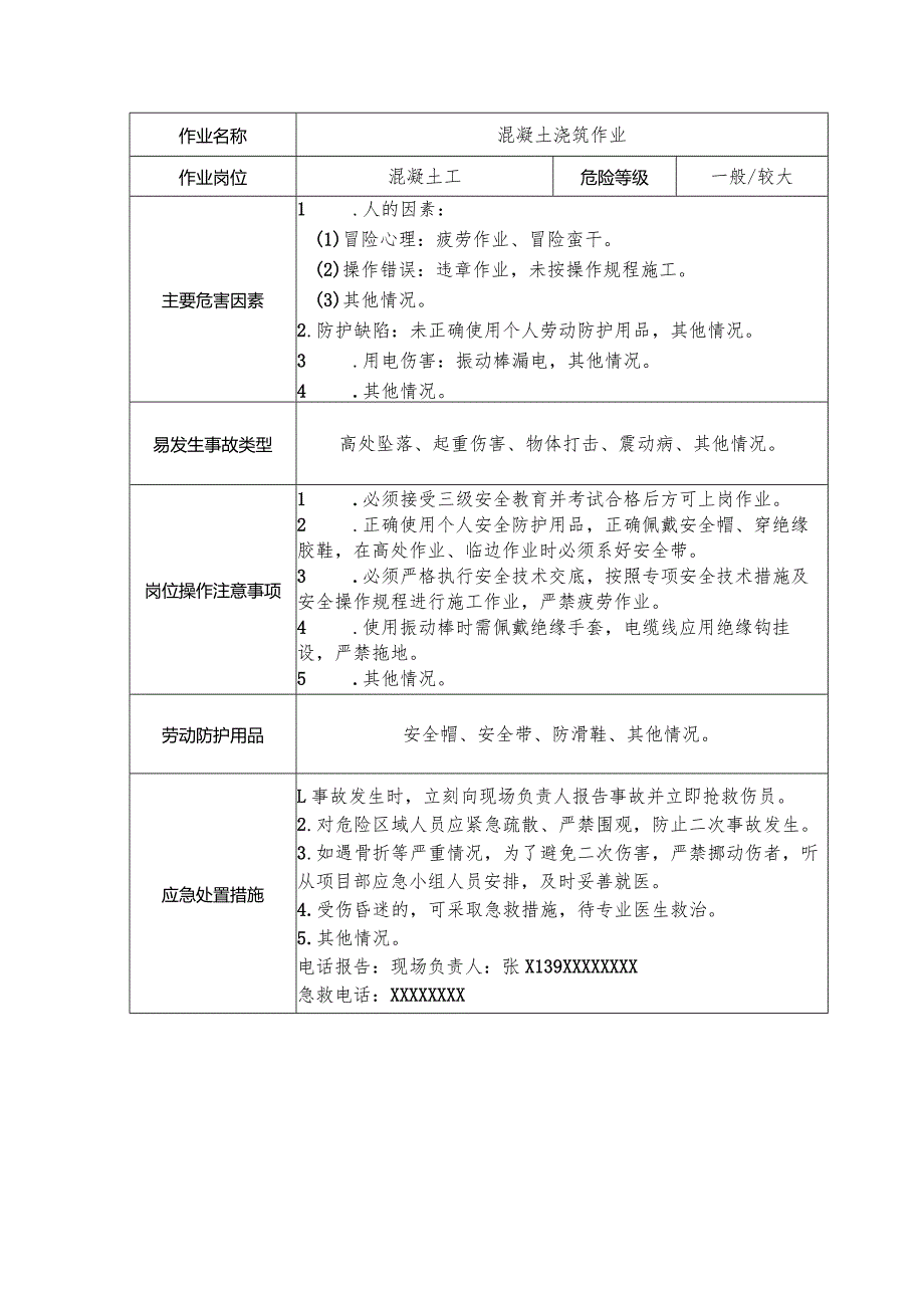 混凝土浇筑作业安全操作规程清单.docx_第1页