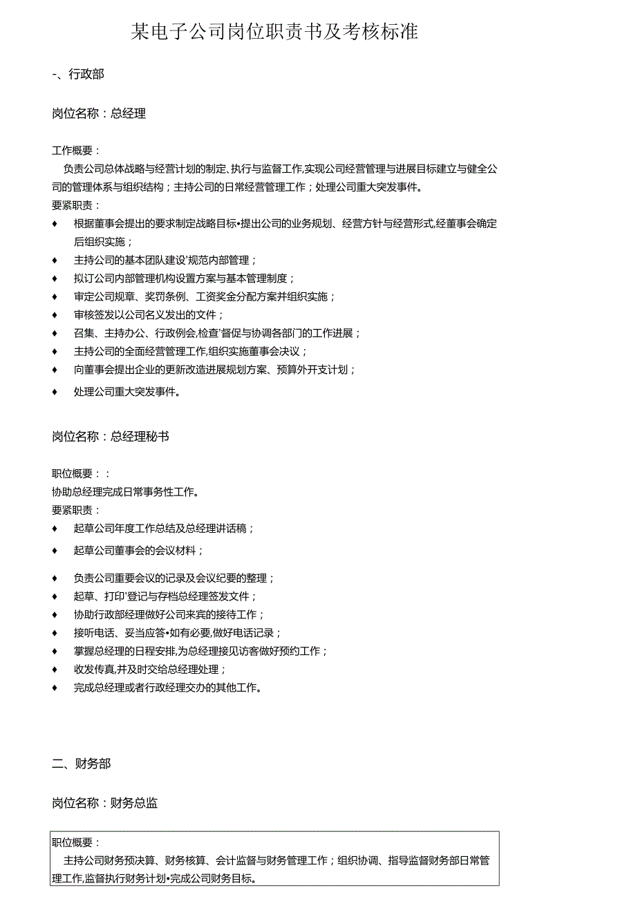 某电子公司岗位职责书及考核标准.docx_第1页