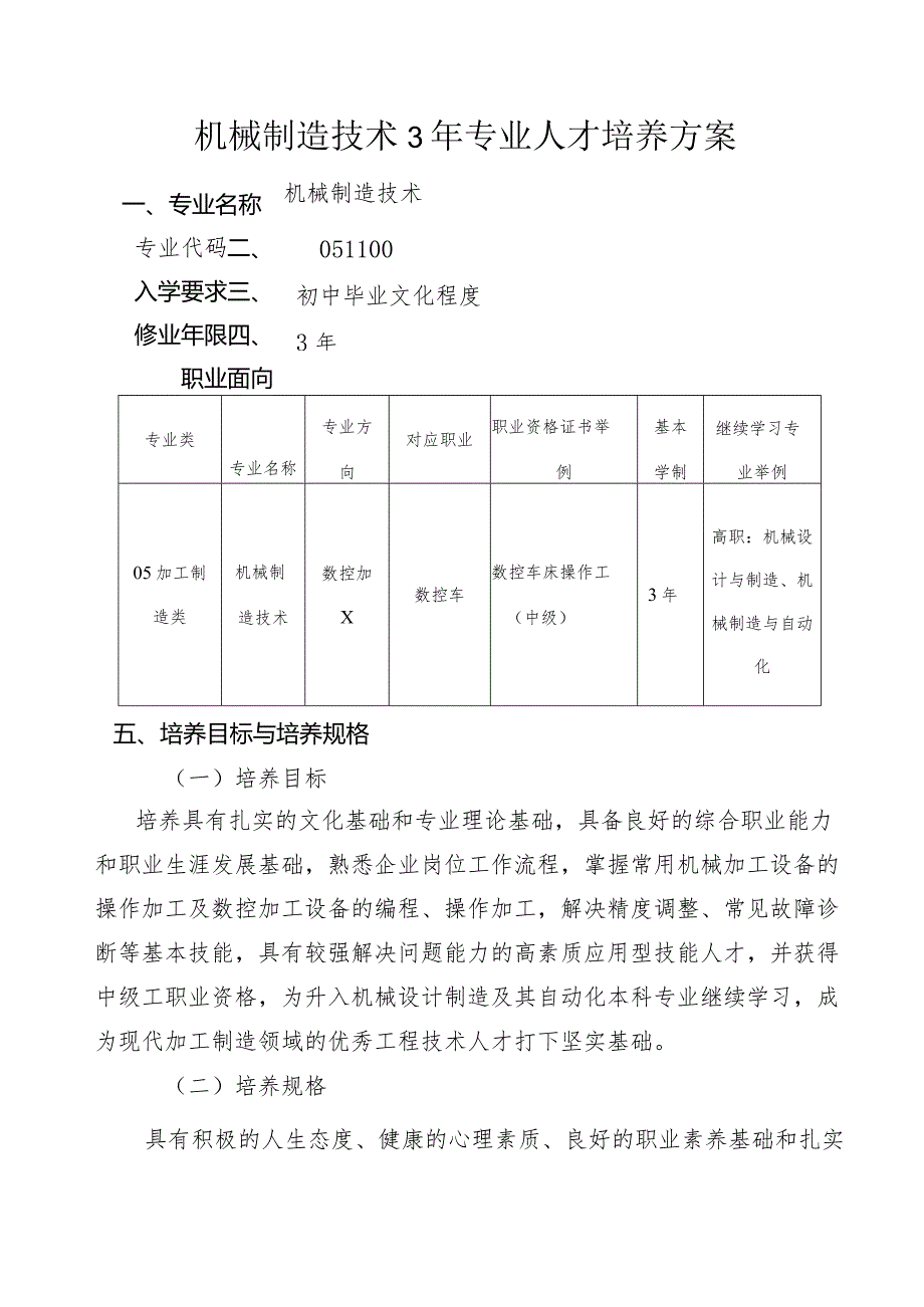 机械制造技术3年专业人才培养方案.docx_第1页