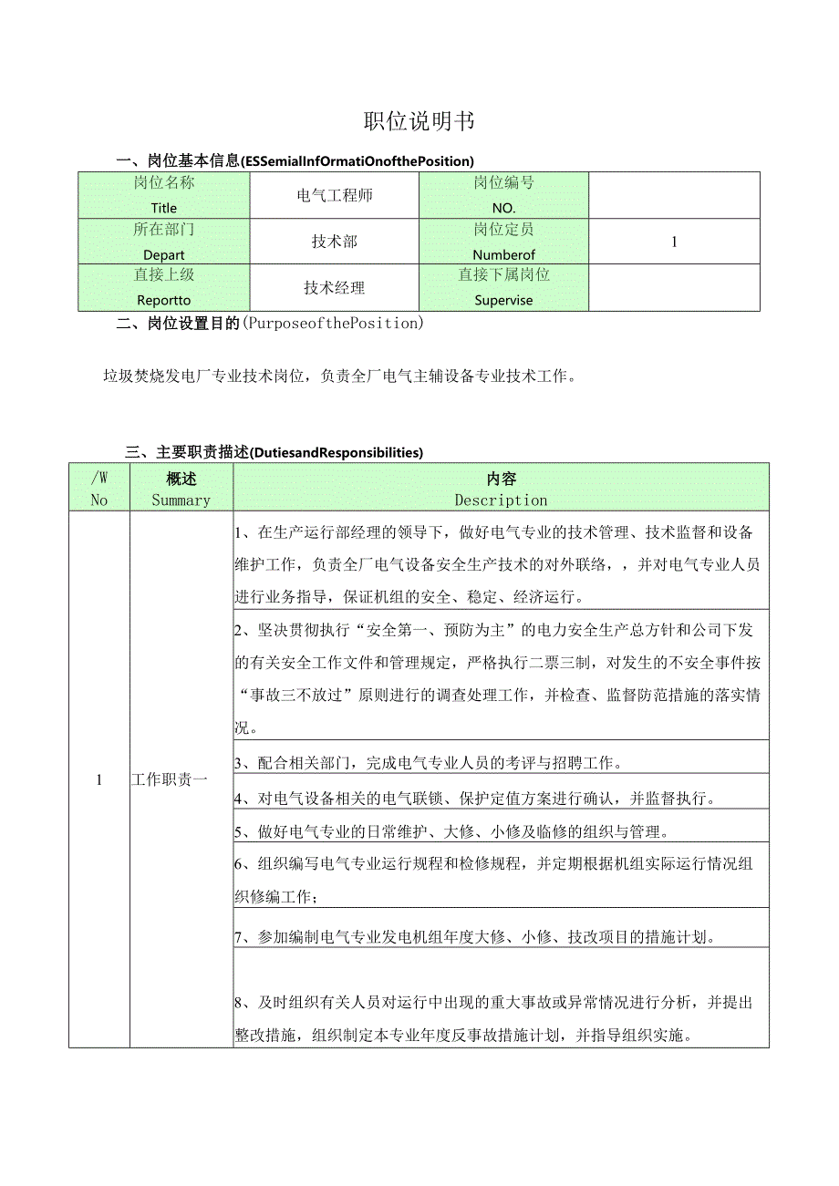 电气工程师岗位说明书.docx_第1页