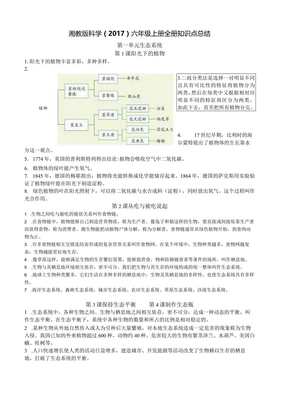 湘教版科学（2017）六年级上册全册知识点总结.docx_第1页