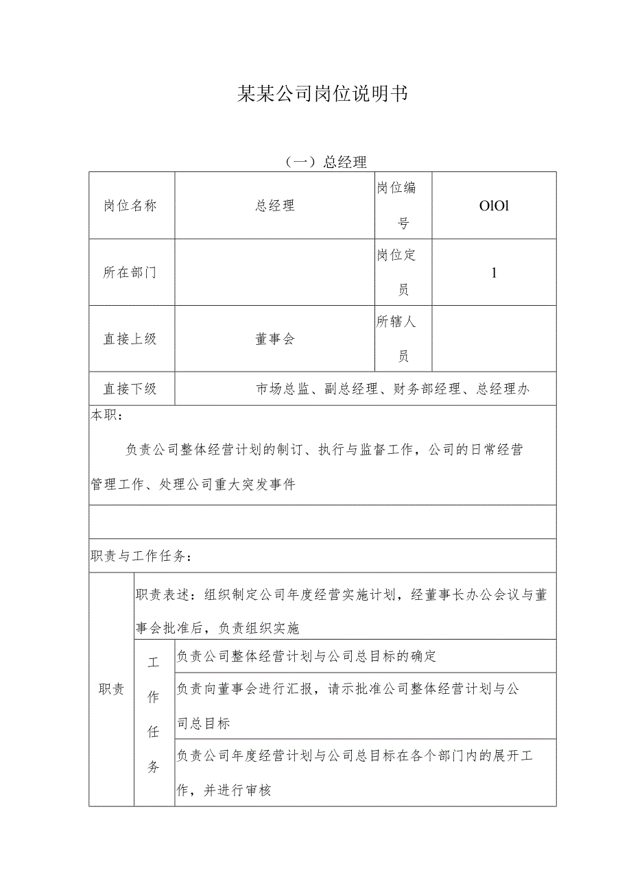 某某公司岗位说明书.docx_第1页