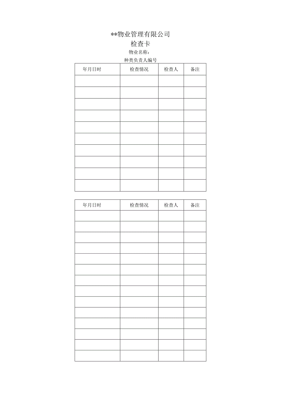 物业管理检查卡.docx_第1页