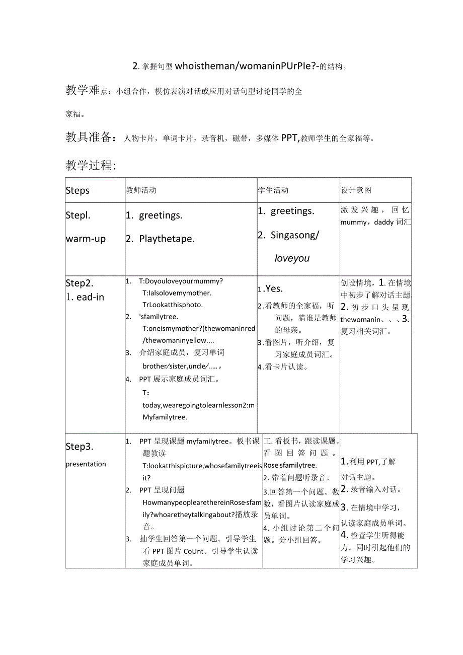 新路径五年级上册Unit3TalkingaboutFamilyfamily教学设计教案.docx_第2页