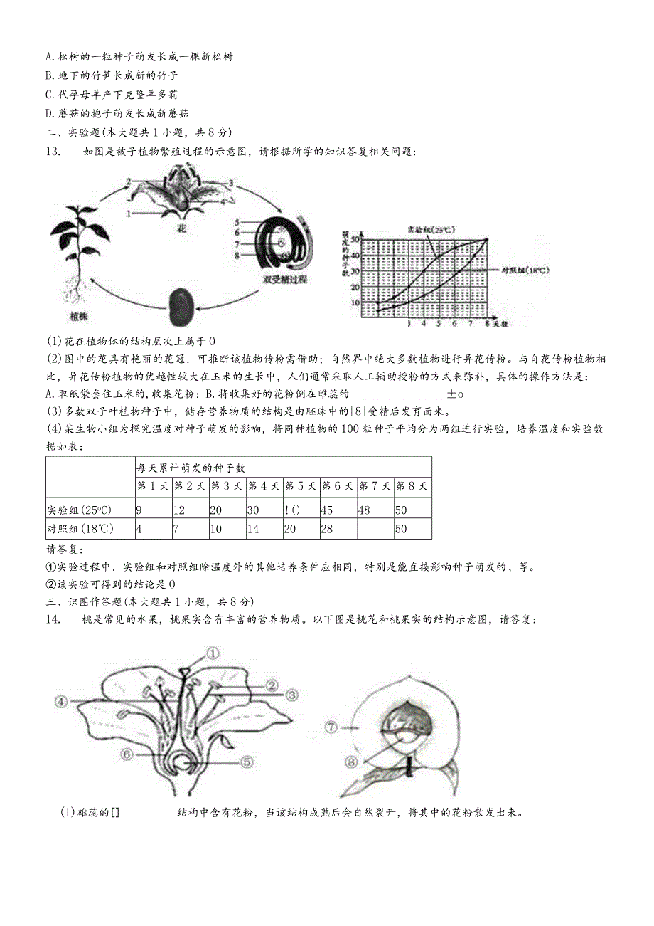 济南版八年级上册《4.1.2传粉与受精》测试（含答案）.docx_第3页