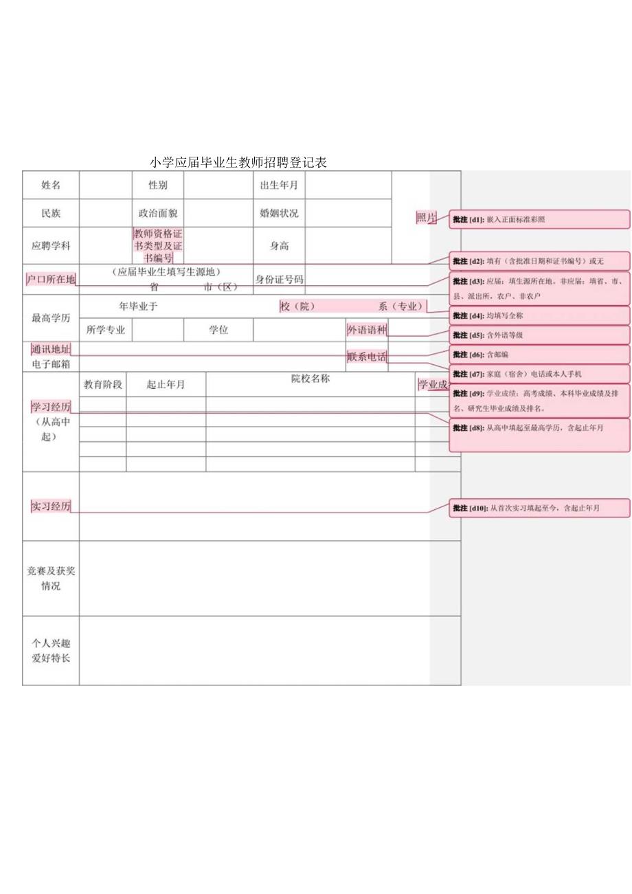 小学应届毕业生教师招聘登记表.docx_第1页