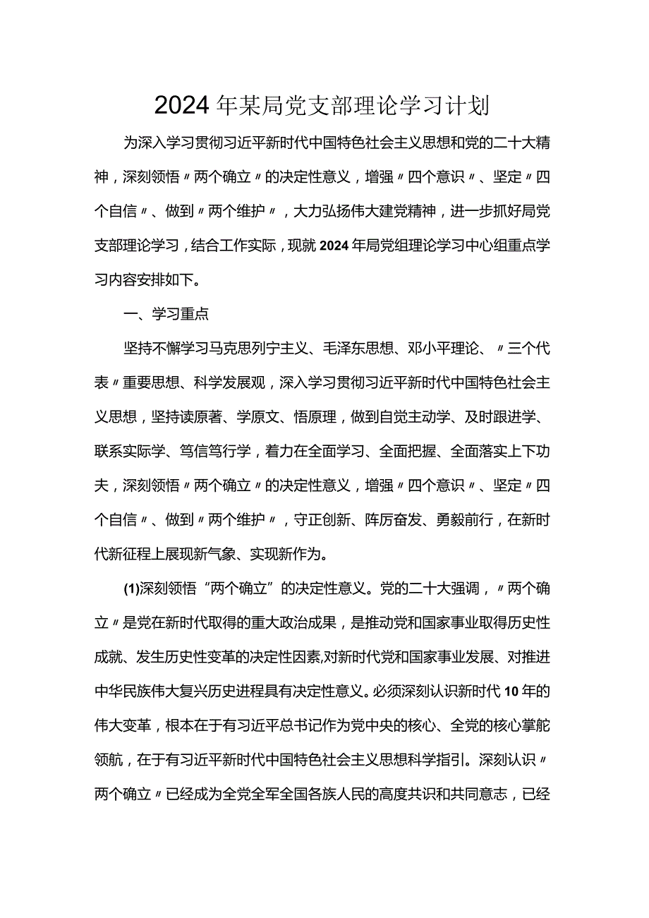 2024年某局党支部理论学习计划.docx_第1页