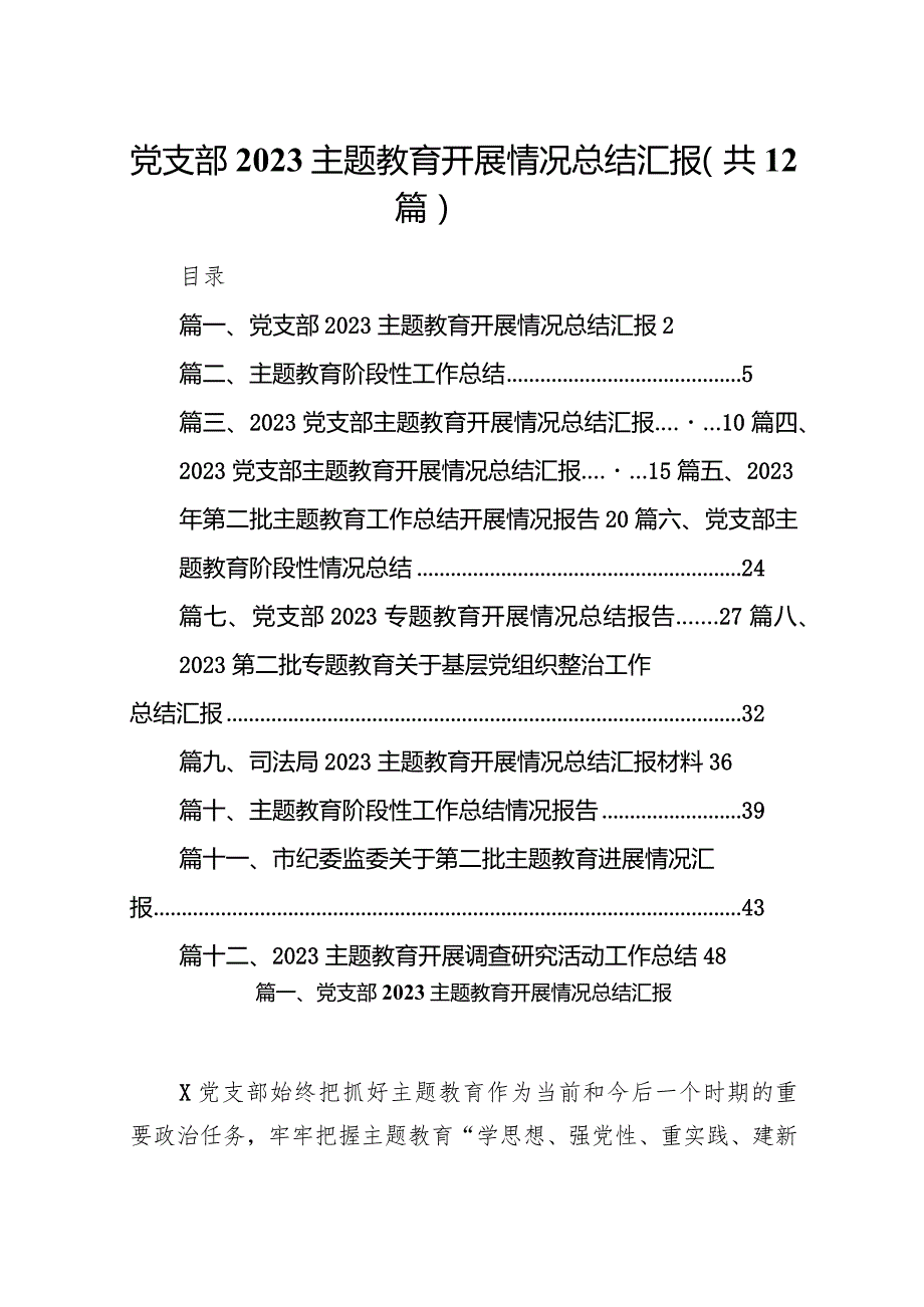 党支部专题教育开展情况总结汇报范文精选(12篇).docx_第1页