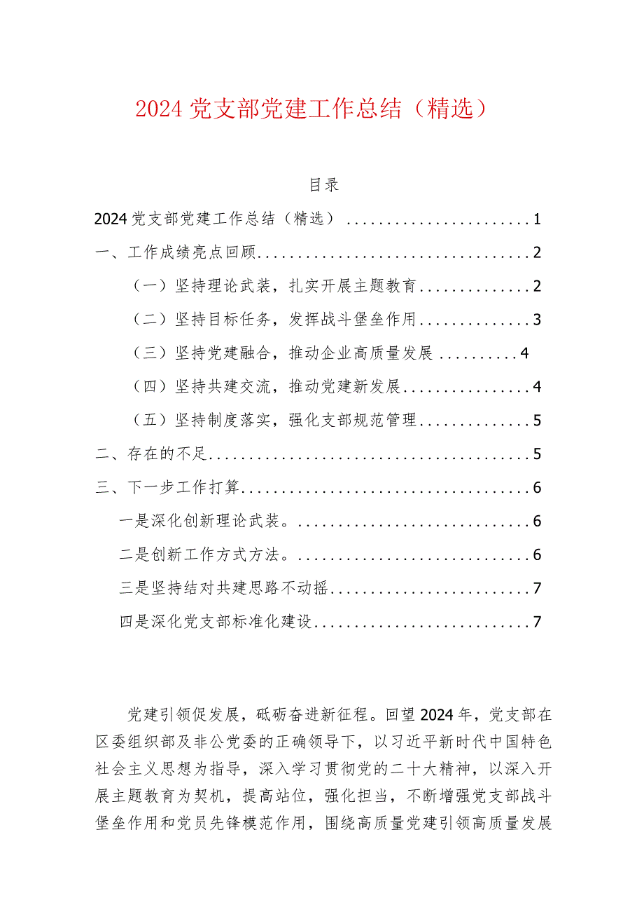 2024党支部党建工作总结（精选）.docx_第1页