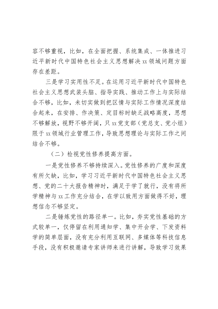 XX党支部（党总支、党小组）2024年度主题教育组织生活会班子对照检查材料.docx_第2页