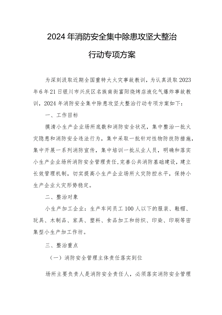 三甲医院2024年消防安全集中除患攻坚大整治行动专项方案 合计7份.docx_第1页