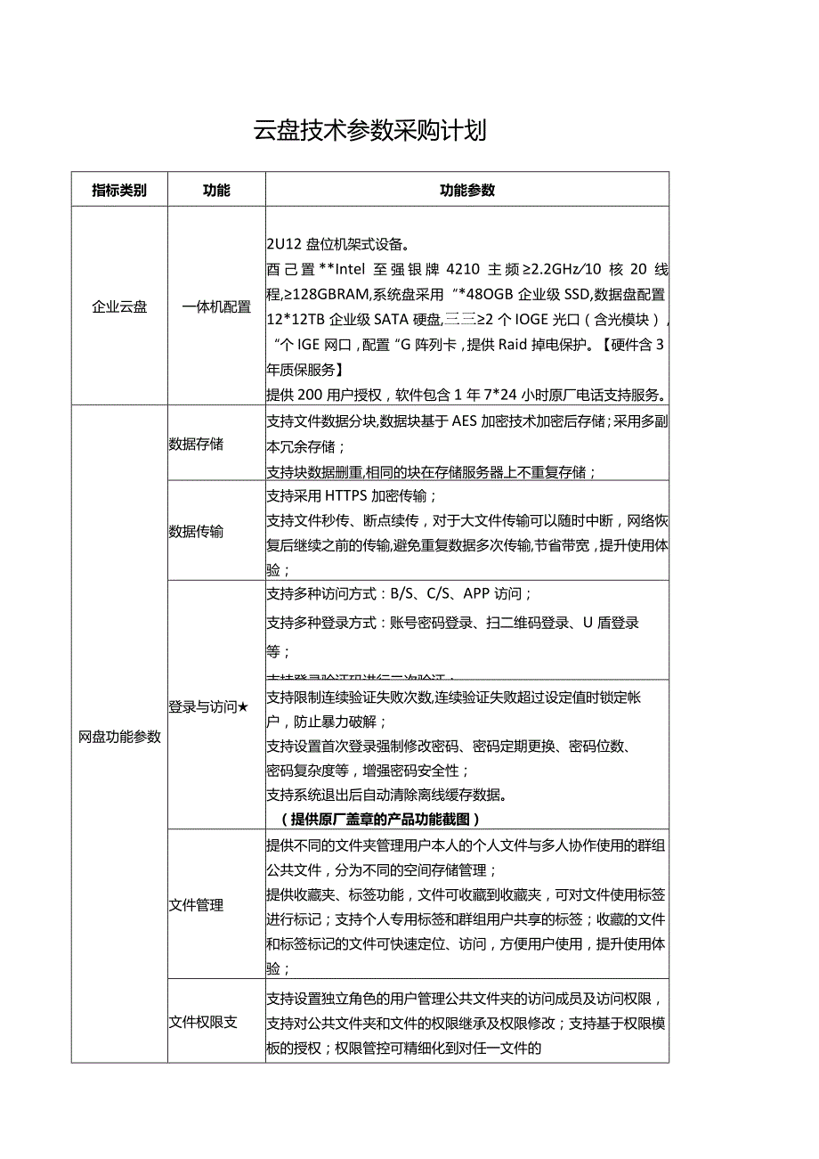 云盘技术参数采购计划.docx_第1页