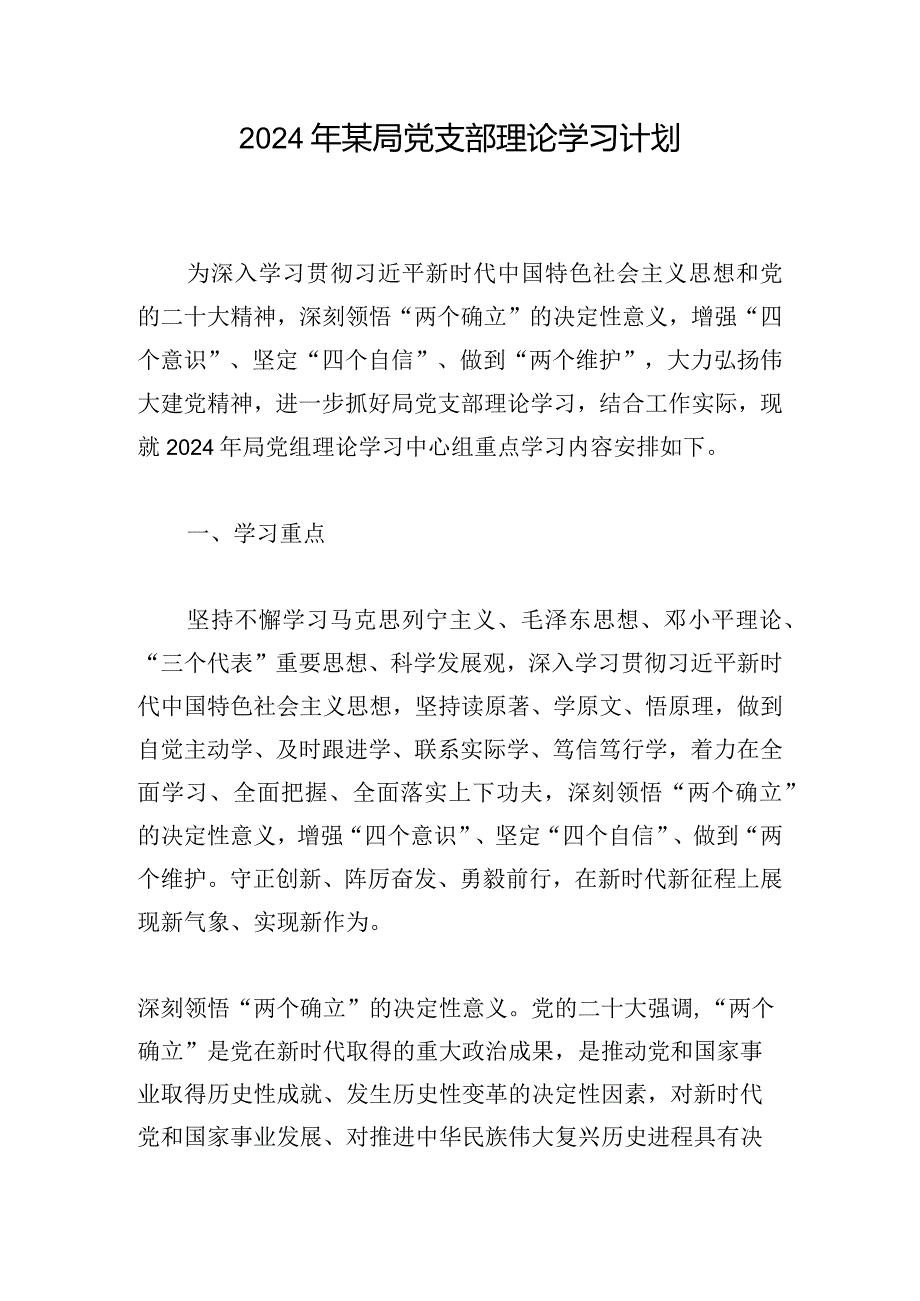 2024年某局党支部理论学习计划.docx_第1页