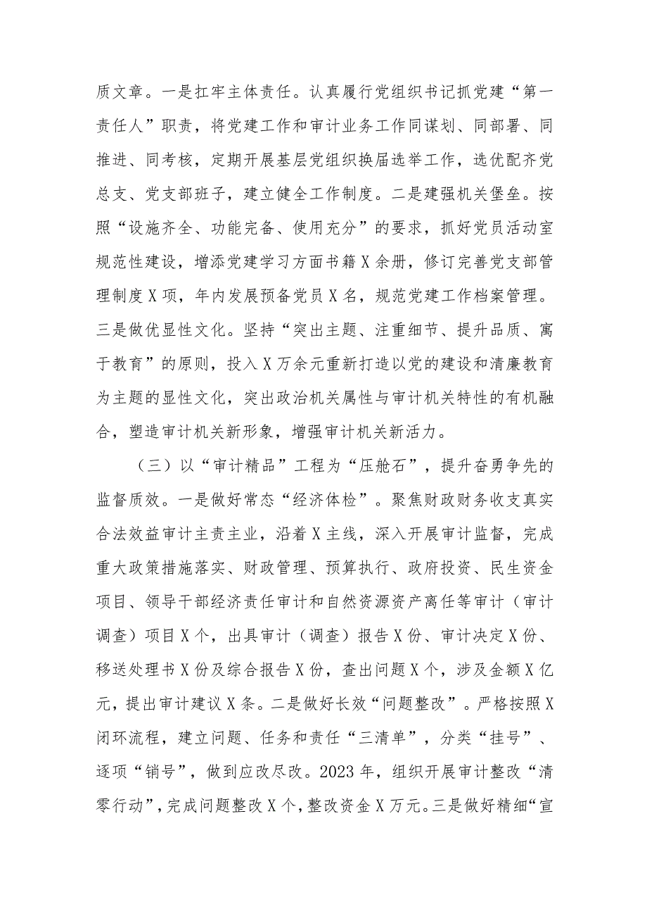 县审计局2023年度抓基层党建工作述职和述责述廉报告.docx_第2页