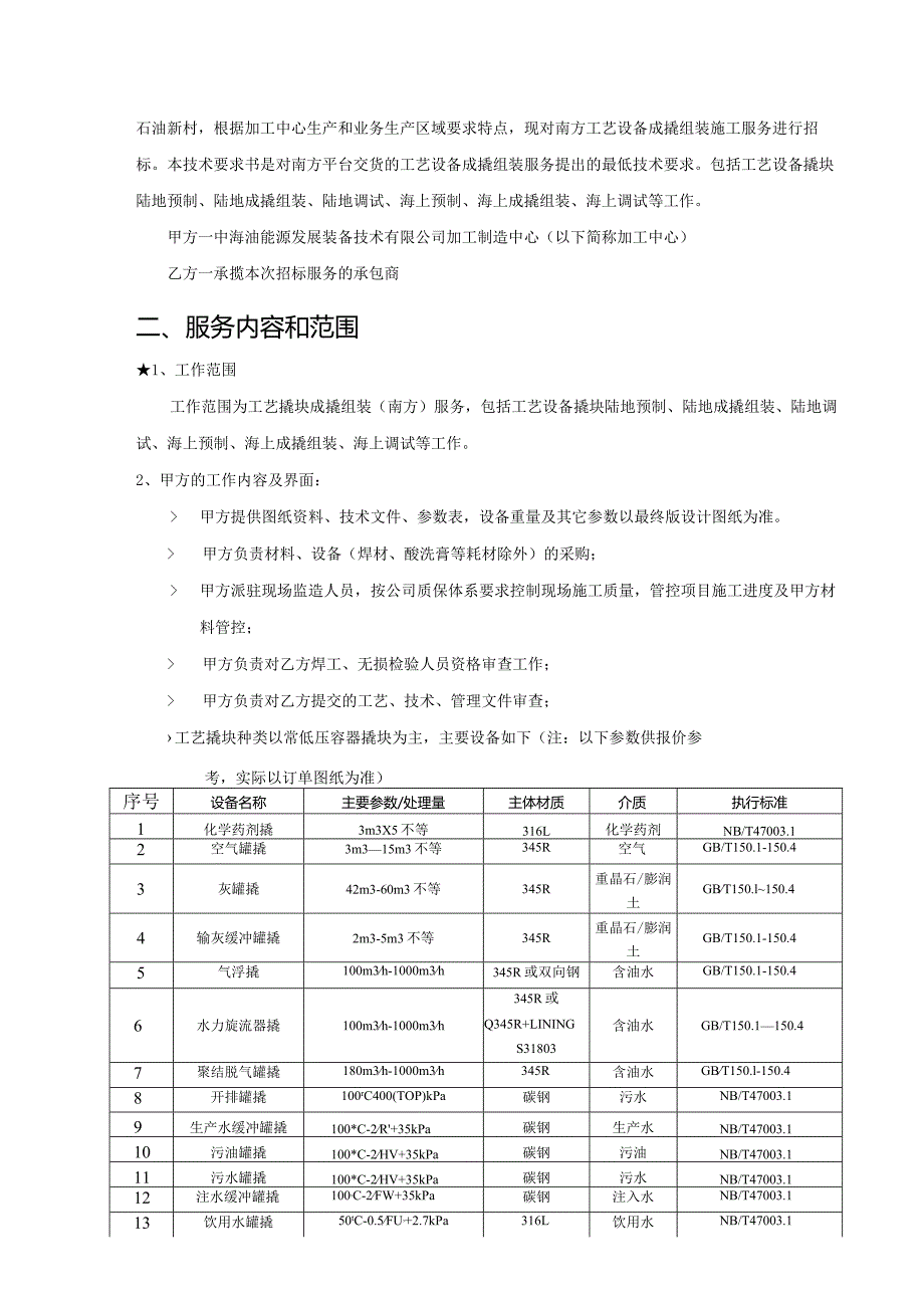 中海油能源发展股份有限公司工艺撬块成撬组装南海施工支持服务采购技术要求书.docx_第2页