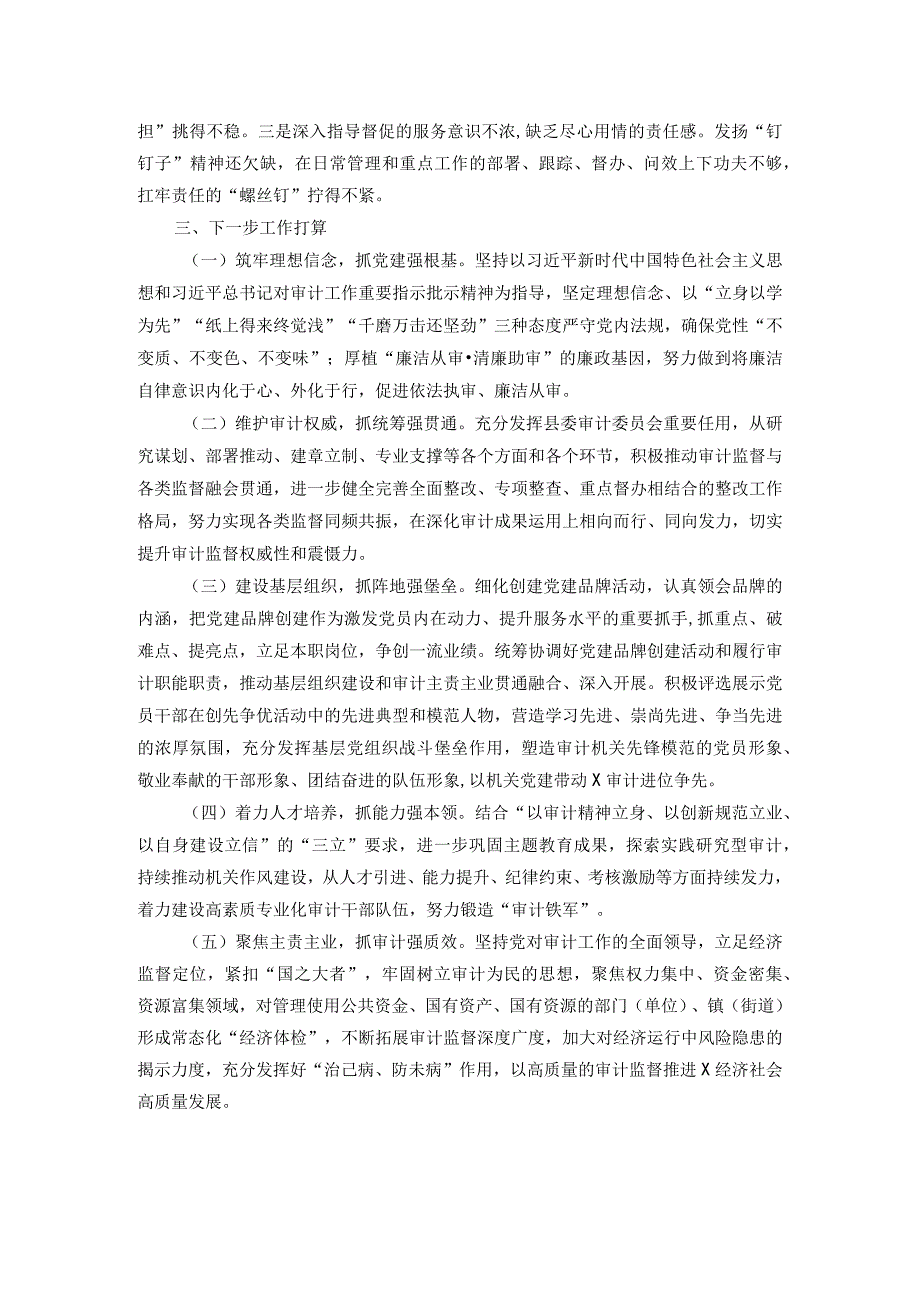 县审计局2023年度抓基层党建工作述职和述责述廉报告.docx_第3页