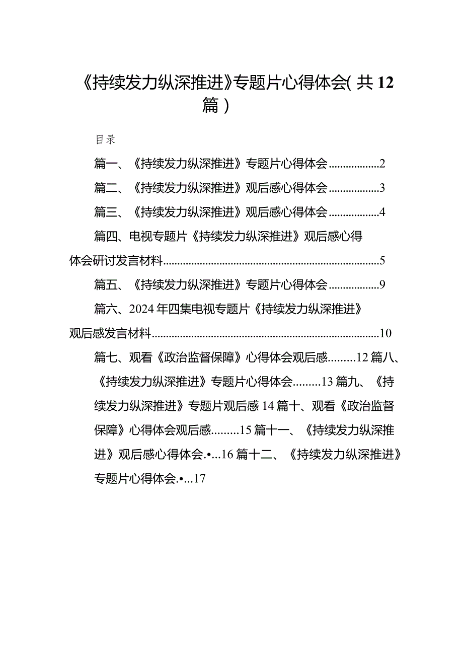 《持续发力纵深推进》专题片心得体会12篇（详细版）.docx_第1页