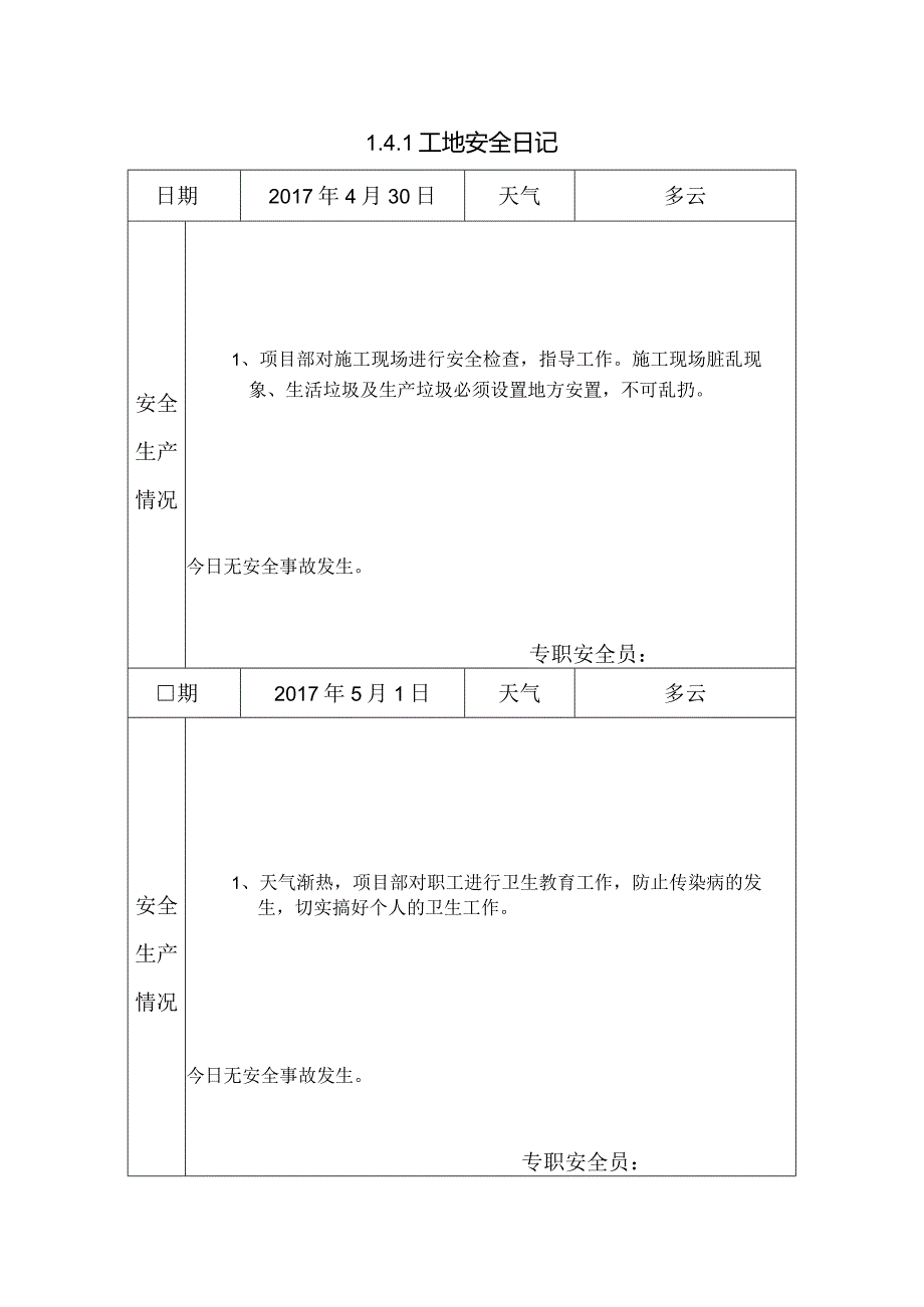 [施工资料]工地安全日记(58).docx_第1页