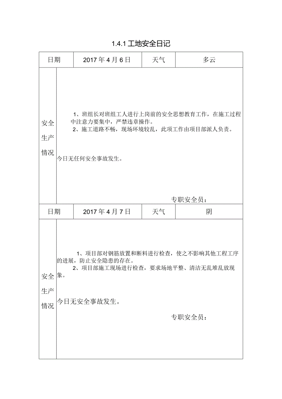 [施工资料]工地安全日记(45).docx_第1页