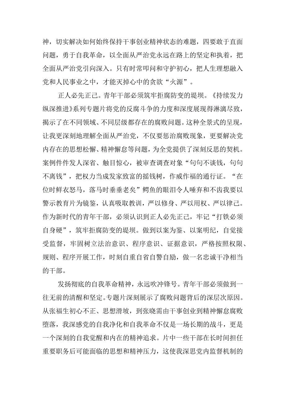 《持续发力纵深推进》系列专题片青年干部观看感悟.docx_第2页