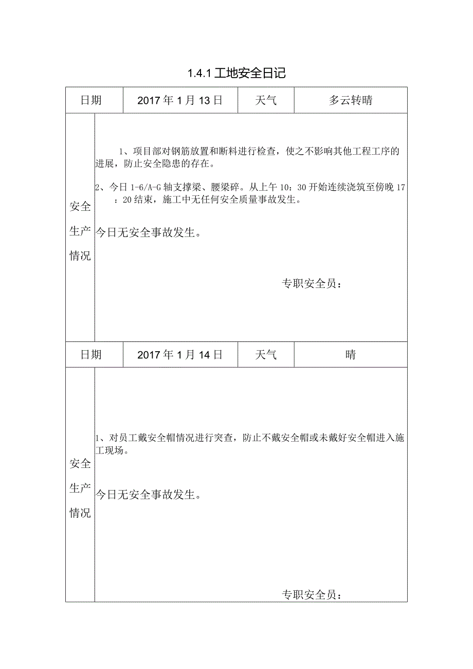 [施工资料]工地安全日记(13).docx_第1页