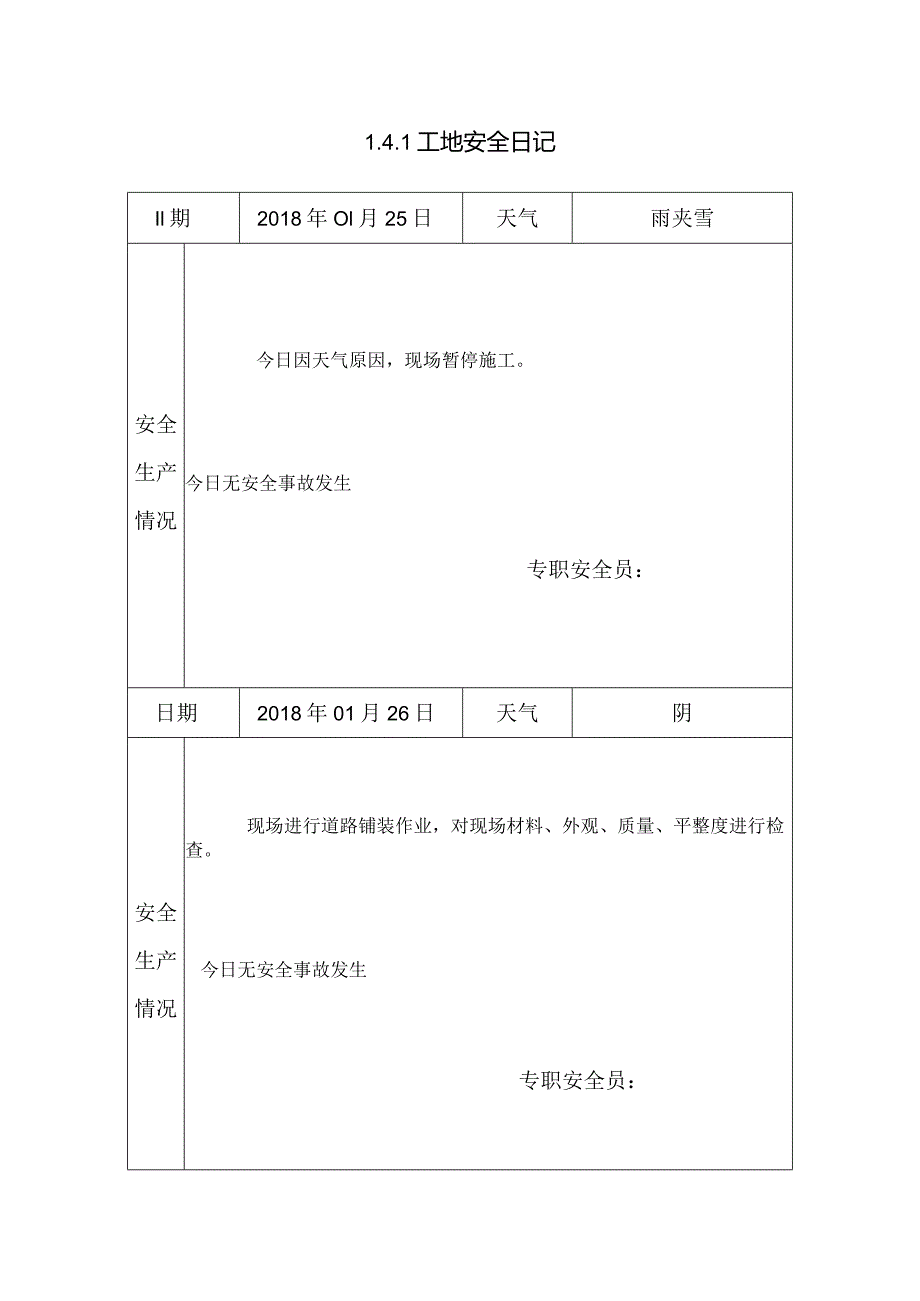 [施工资料]工地安全日记.docx_第1页