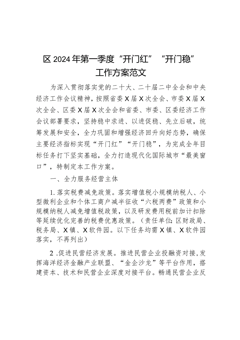 2024年第一季度开门红开门稳工作方案实施方案.docx_第1页