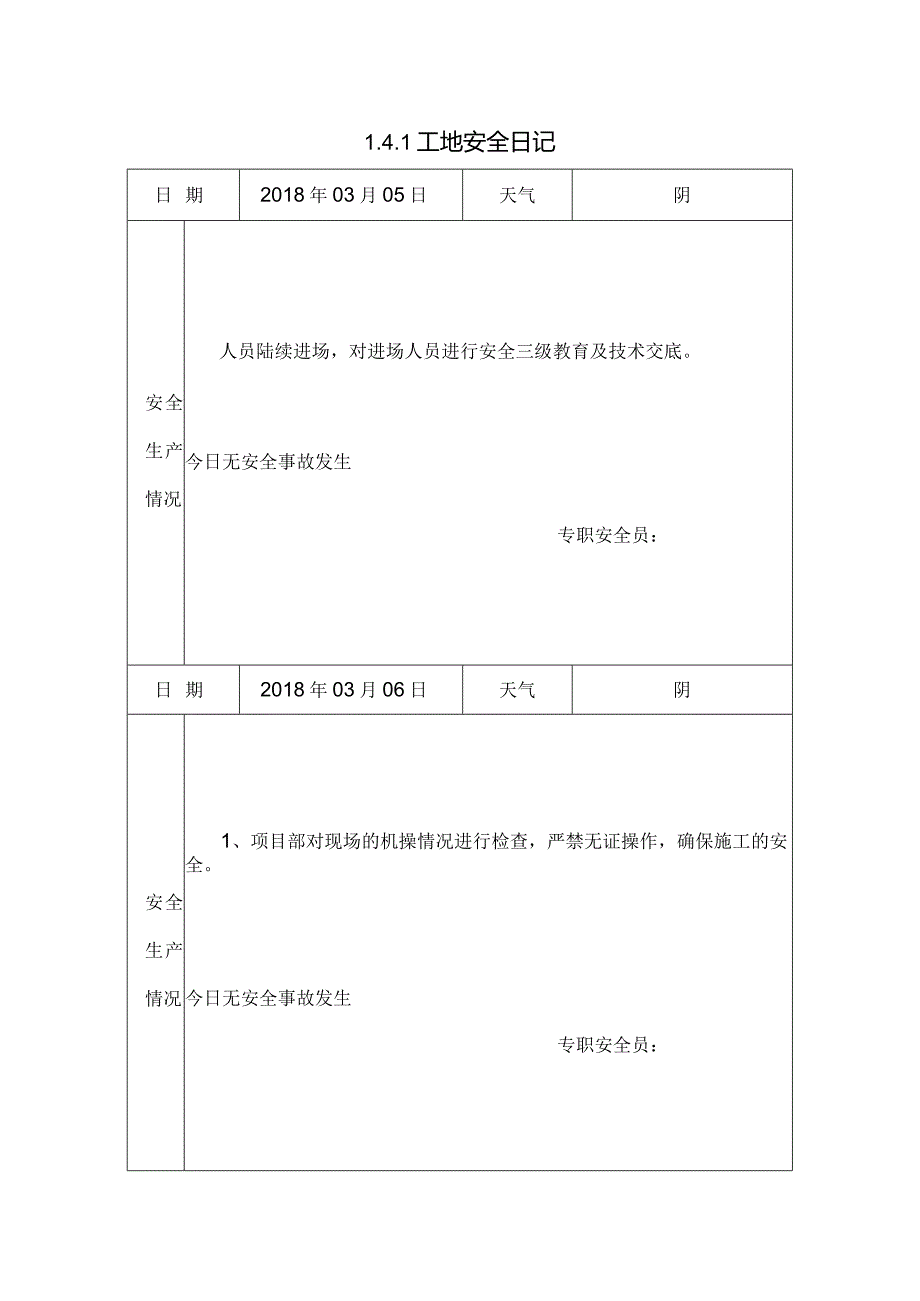 [施工资料]工地安全日记.docx_第1页