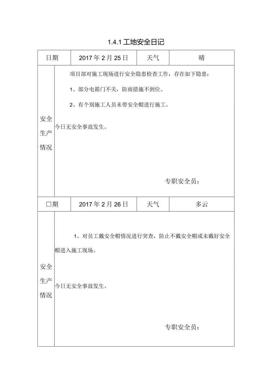 [施工资料]工地安全日记(25).docx_第1页