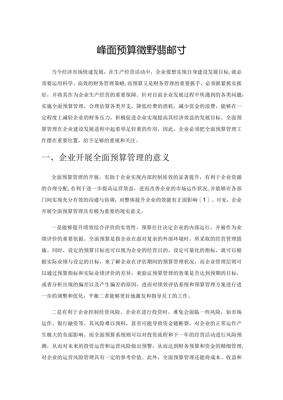 企业全面预算管理问题探讨.docx_第1页