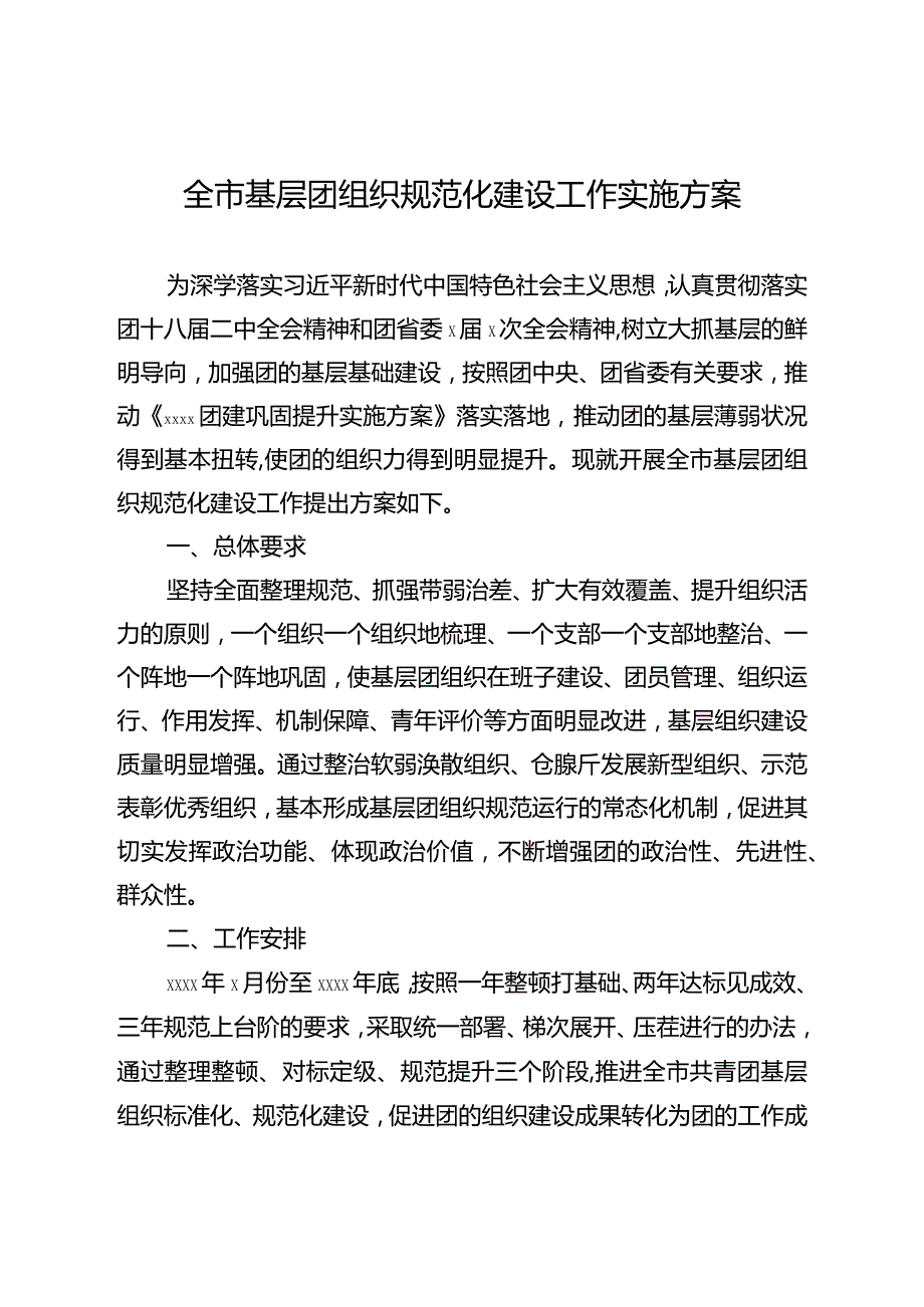 2020050809全市基层团组织规范化建设工作实施方案.docx_第1页