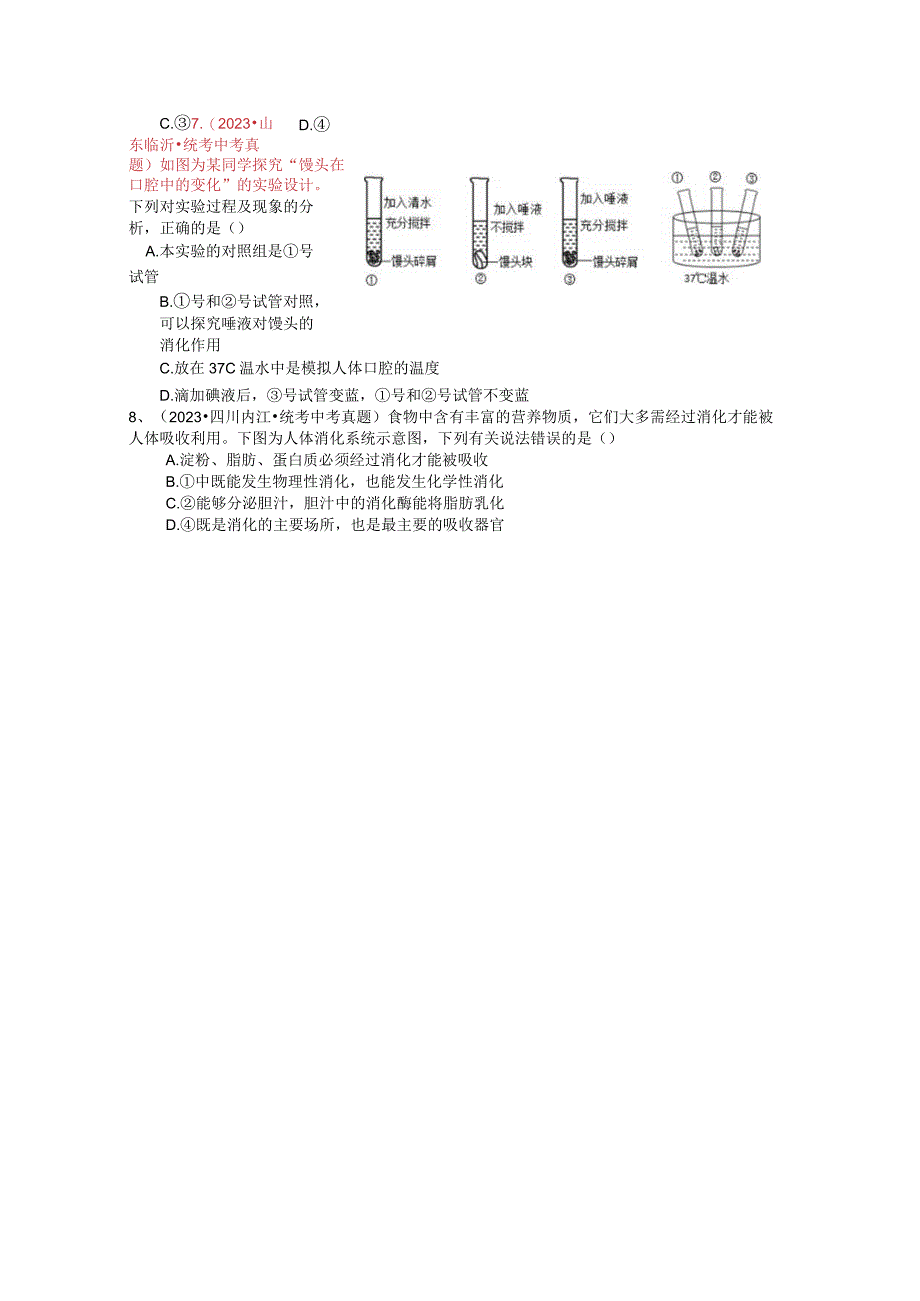 x版八上期末复习第五章《人体的物质和能量的转化》A卷（含答案）公开课教案教学设计课件资料.docx_第2页