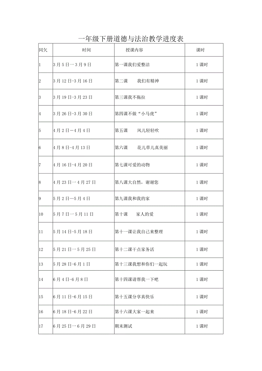 一年级道德与法制下册计划、进度、教案.docx_第1页