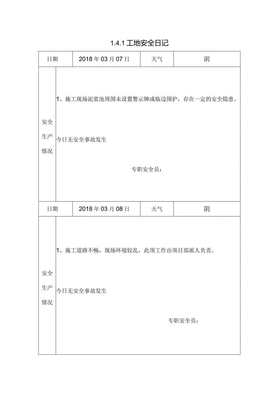 [施工资料]工地安全日记.docx_第1页