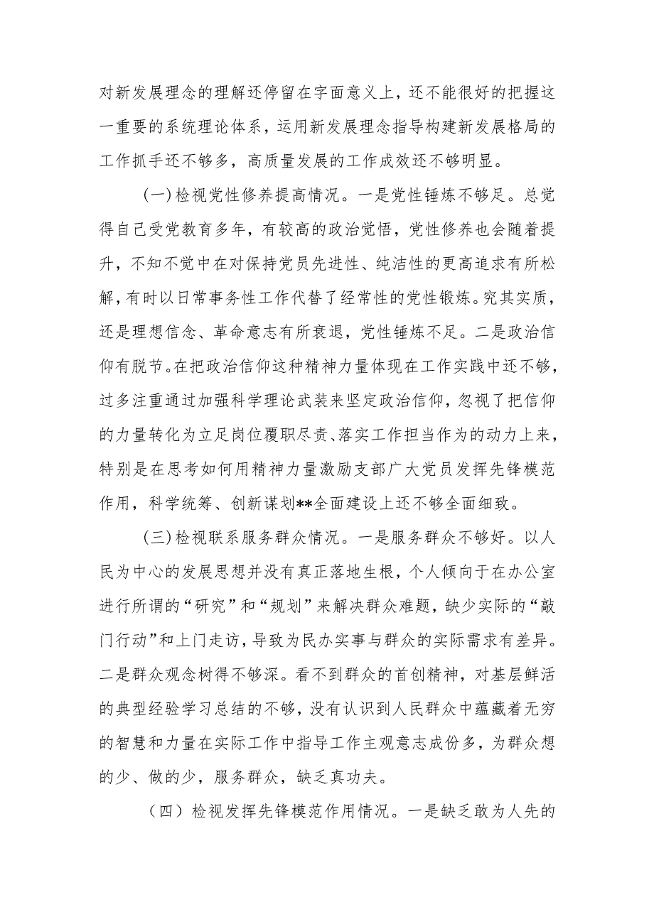 2023-2024年“四个方面”专题组织生活会个人检视剖析发言材料.docx_第2页