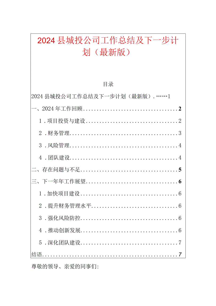 2024县城投公司工作总结及下一步计划（最新版）.docx_第1页