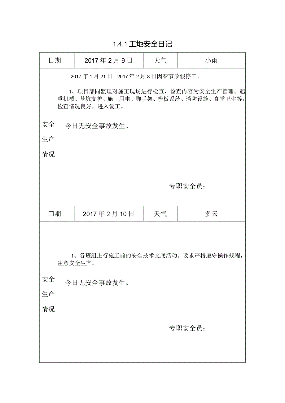 [施工资料]工地安全日记(17).docx_第1页