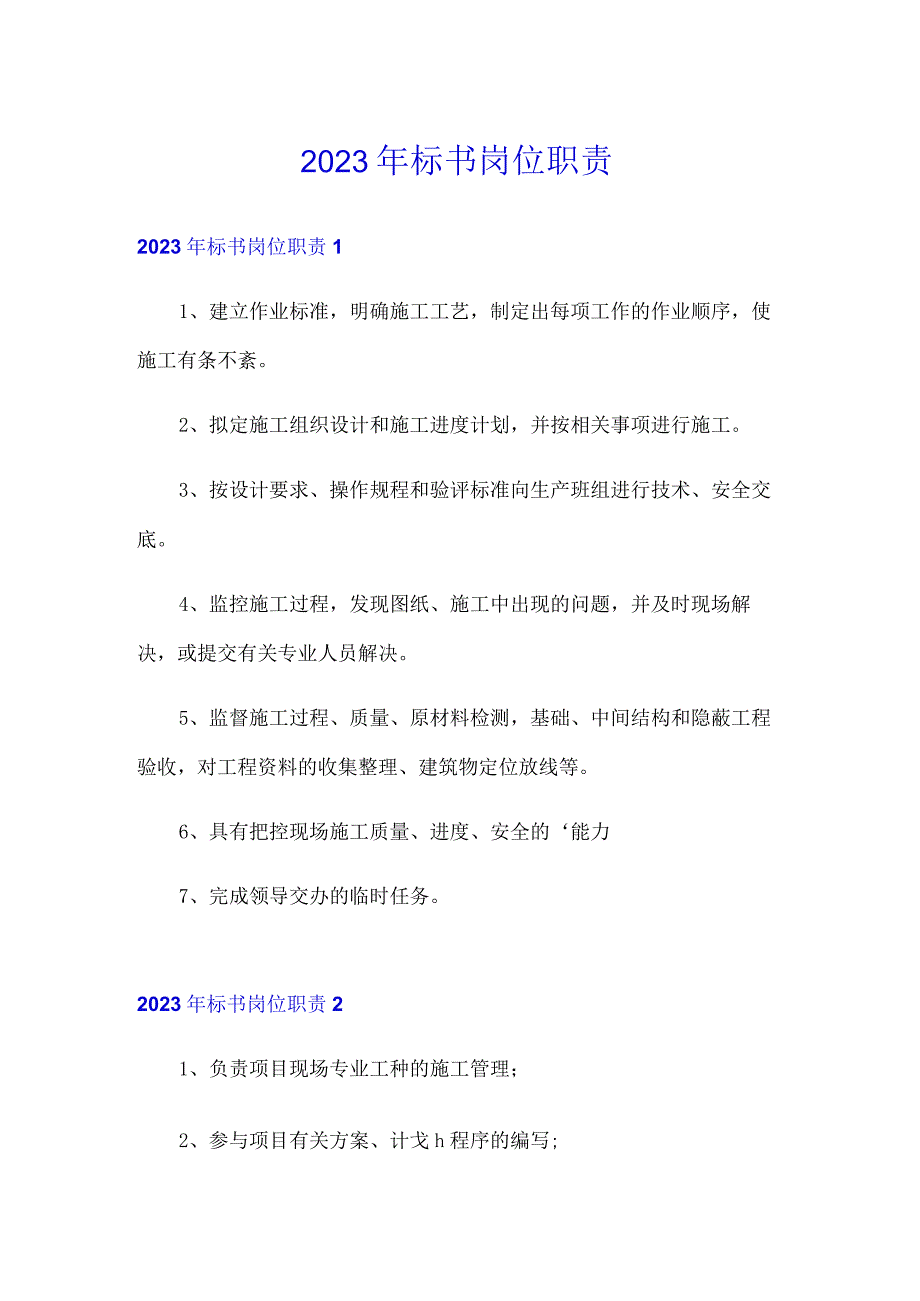 2023年标书岗位职责.docx_第1页