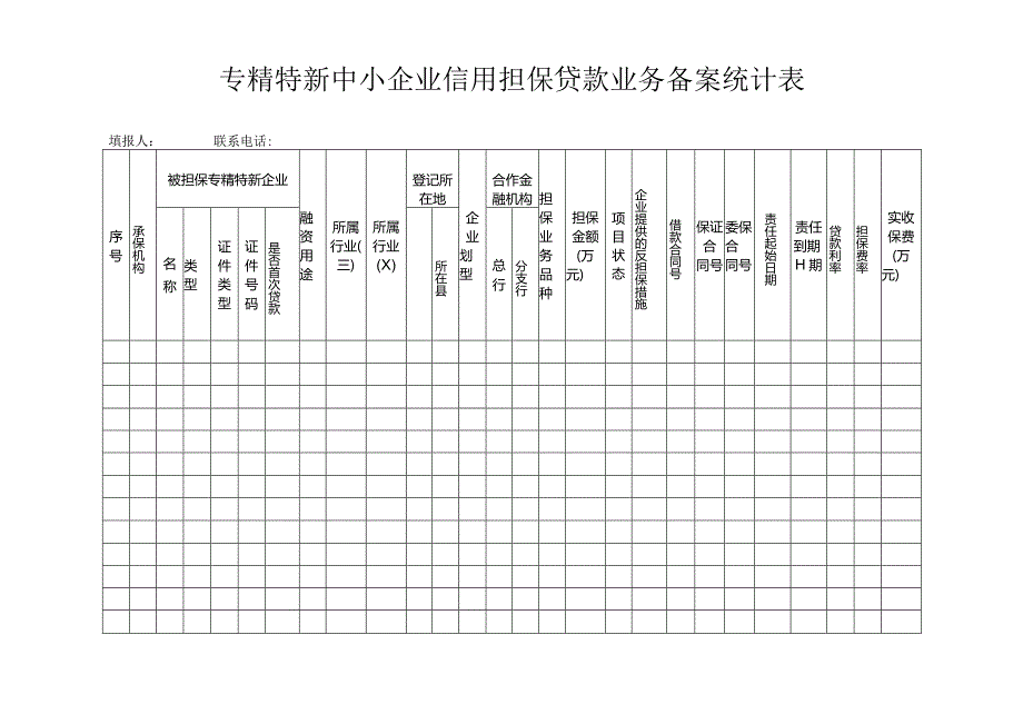 专精特新中小企业信用担保贷款业务备案统计表.docx_第1页