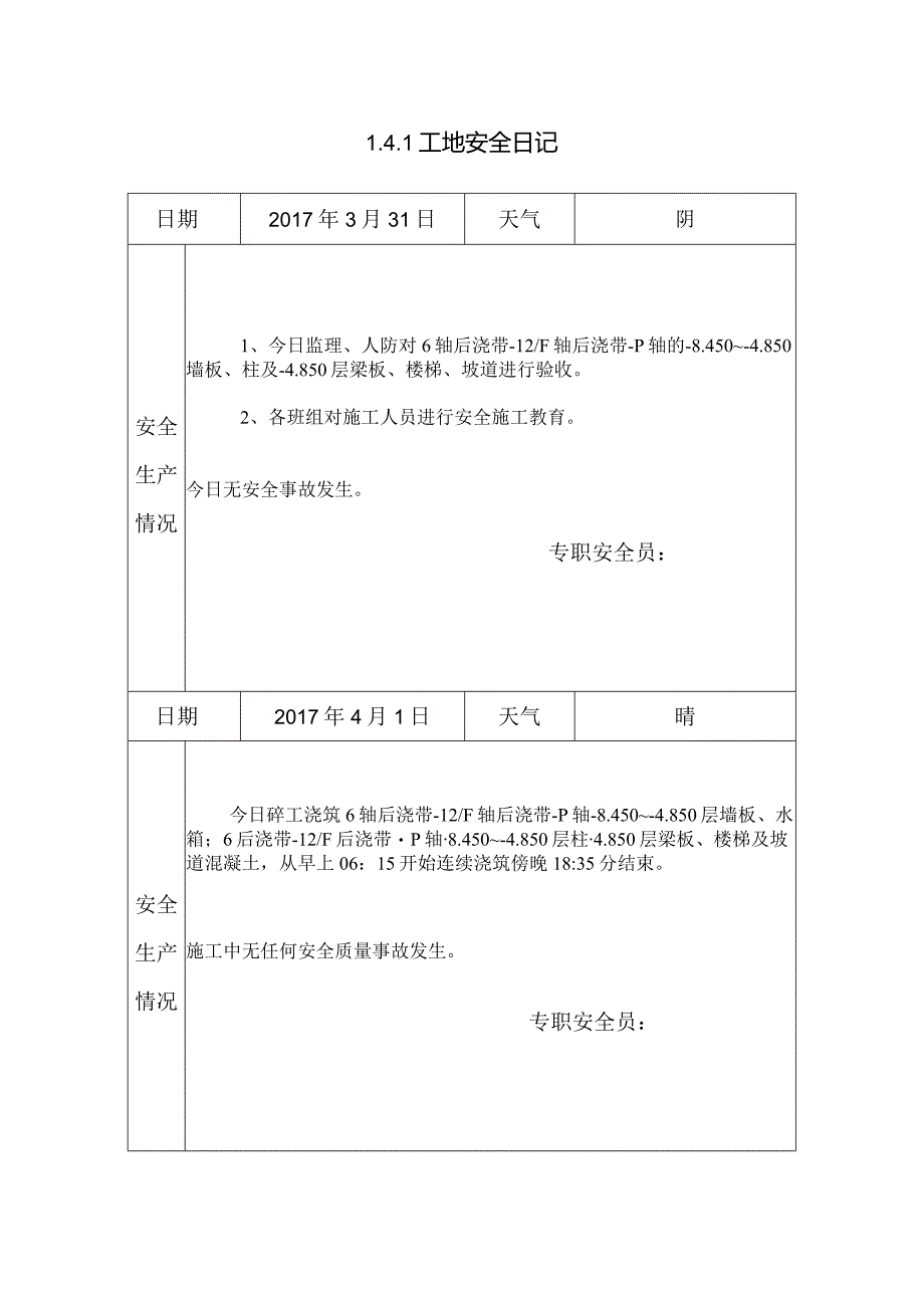 [施工资料]工地安全日记(42).docx_第1页