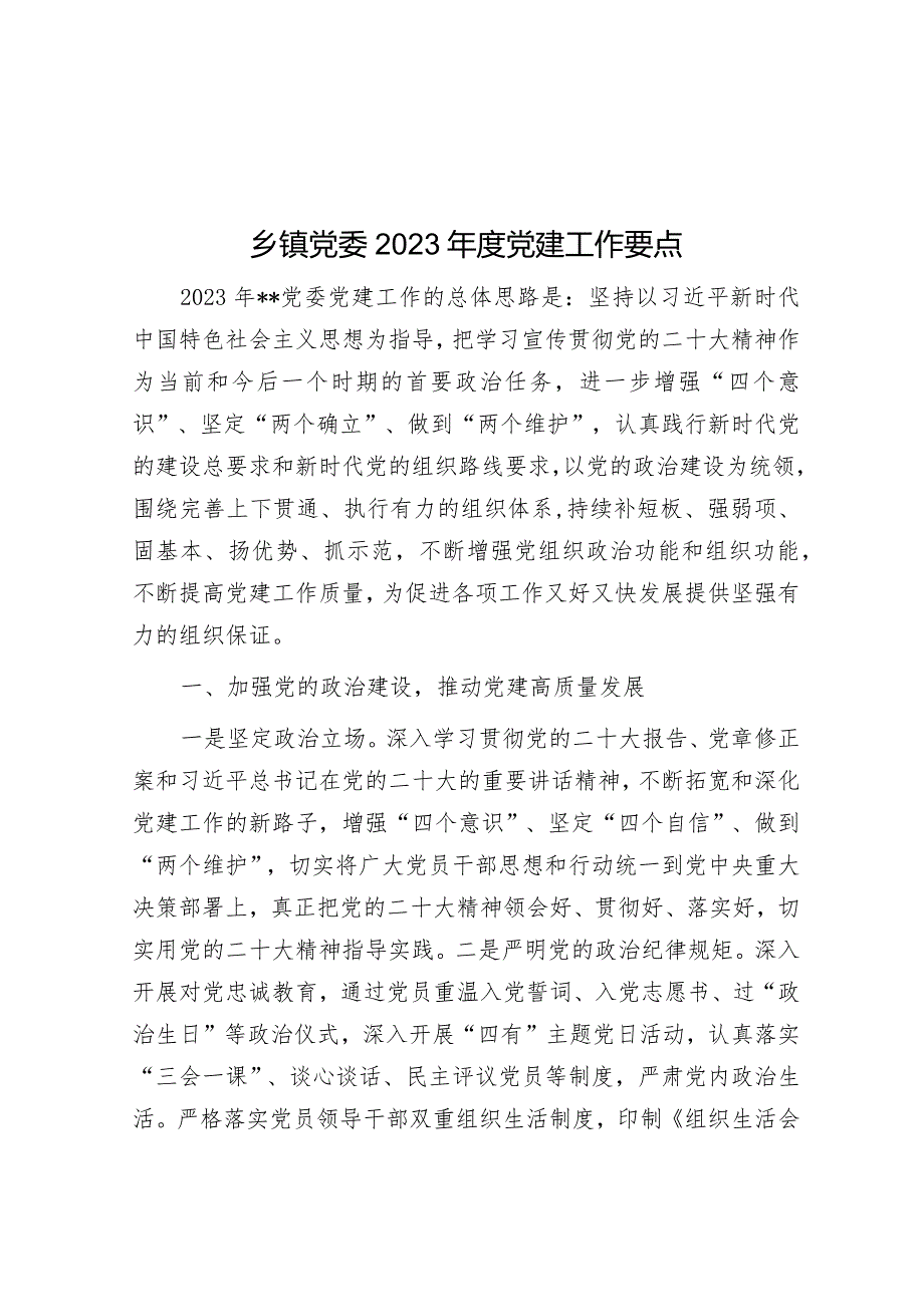 乡镇党委2023年度党建工作要点.docx_第1页