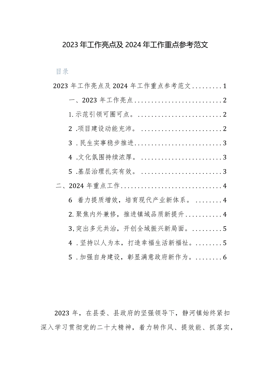 2023年工作亮点及2024年工作重点参考范文.docx_第1页