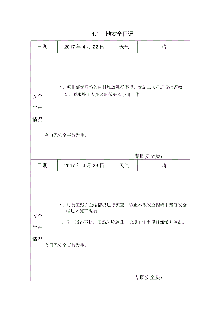 [施工资料]工地安全日记(54).docx_第1页