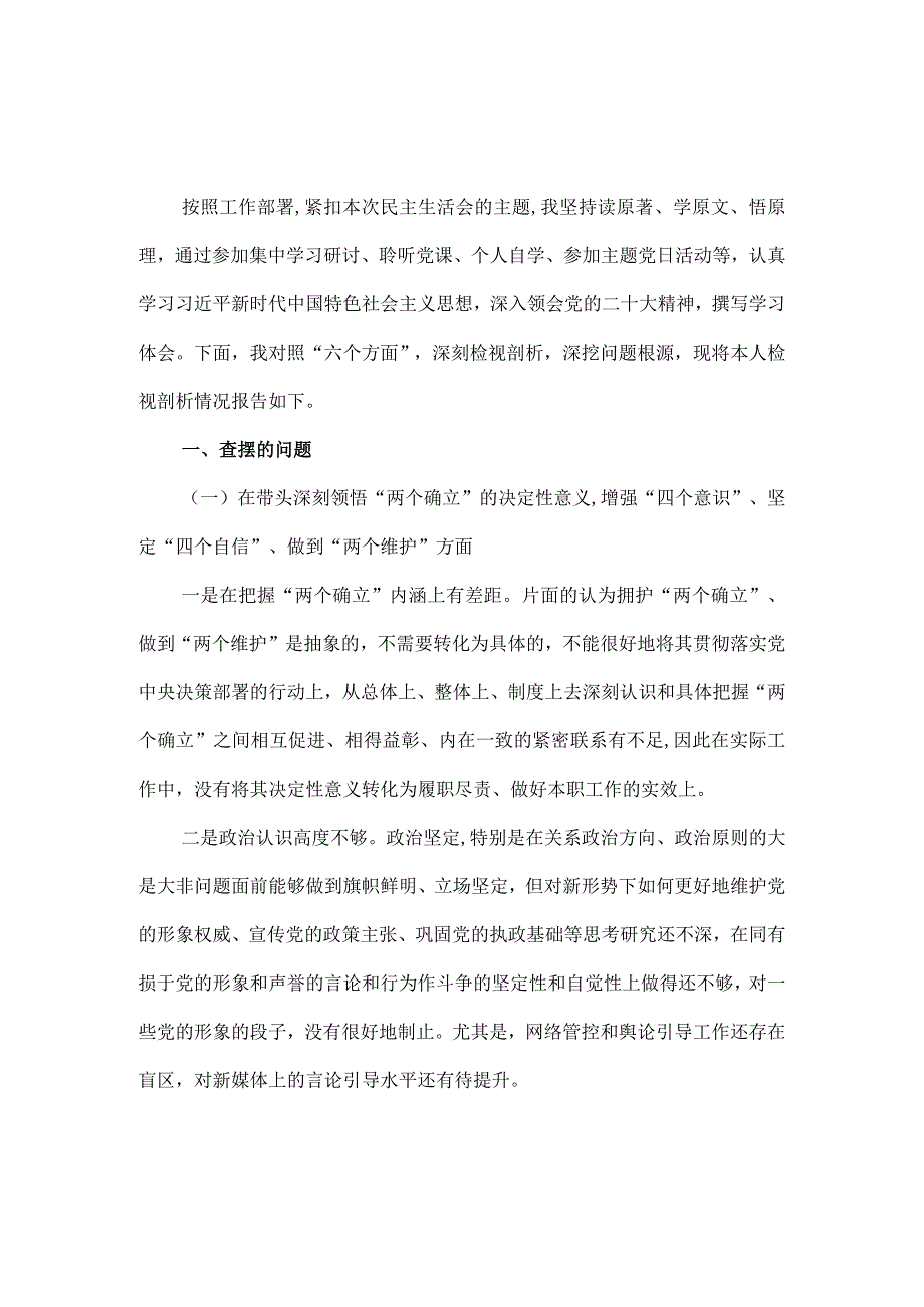 2023组织生活会六个方面个人对照检查材料范文二.docx_第2页