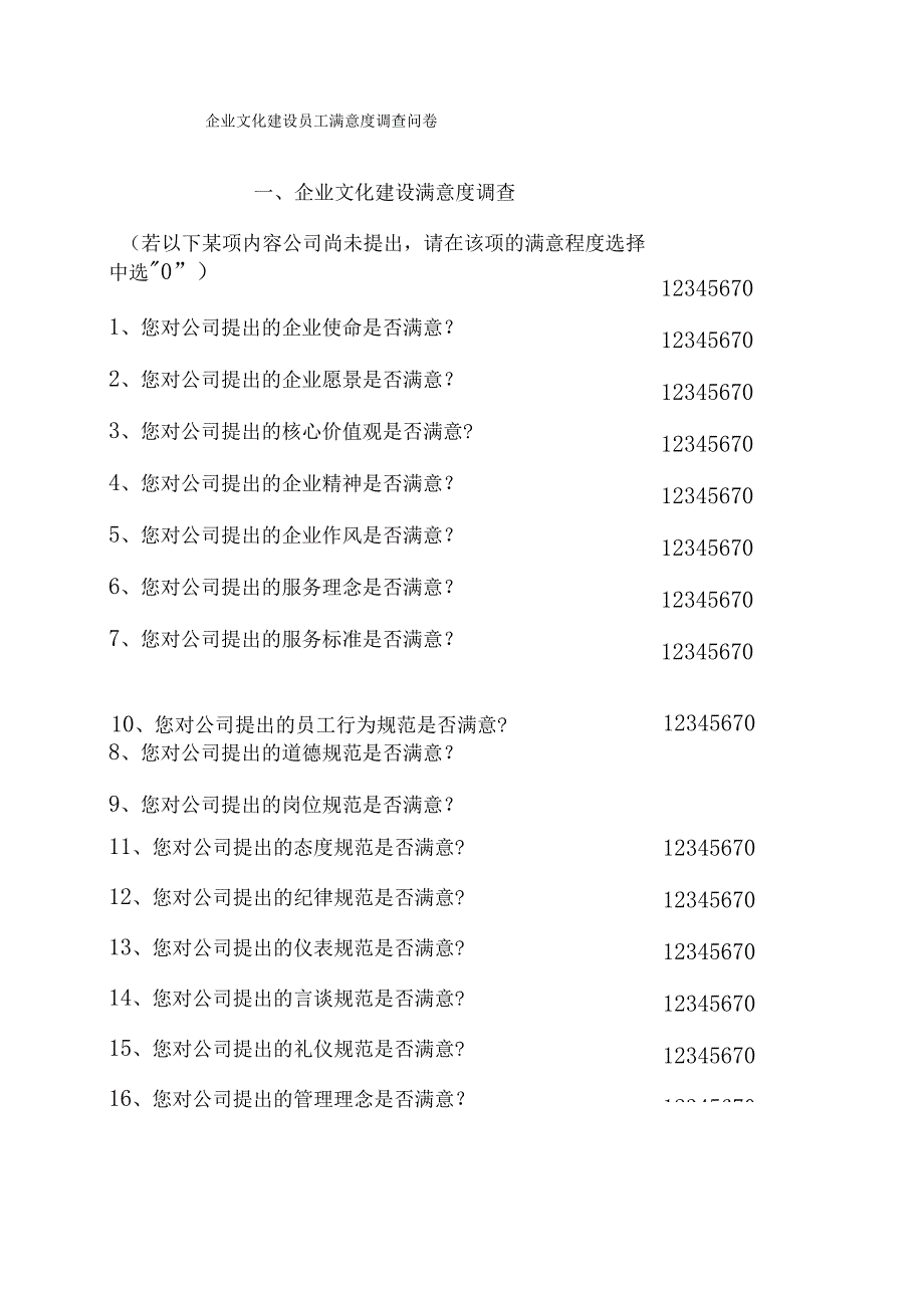 企业文化建设员工满意度调查问卷.docx_第1页