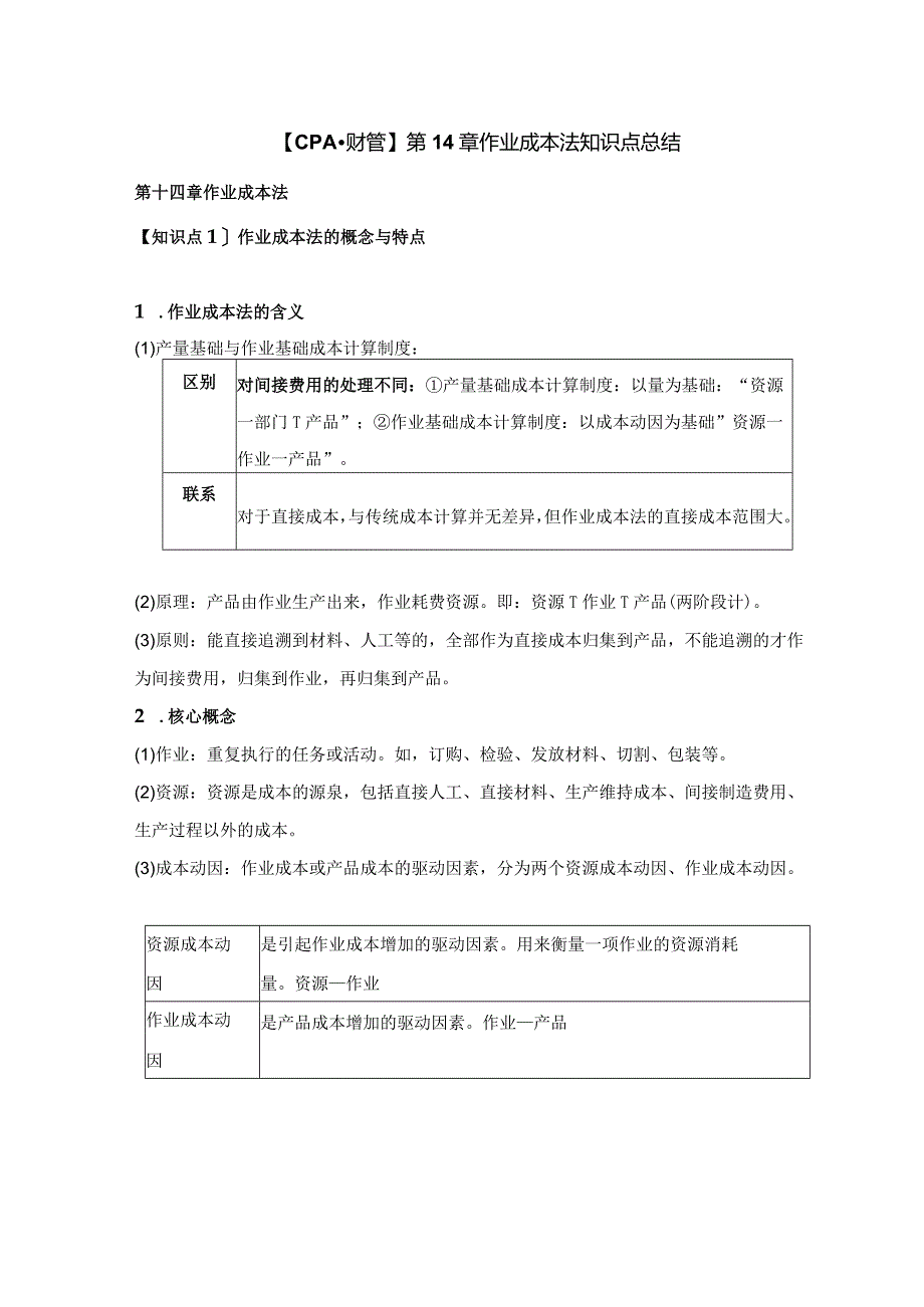 【CPA-财管】第14章作业成本法知识点总结.docx_第1页